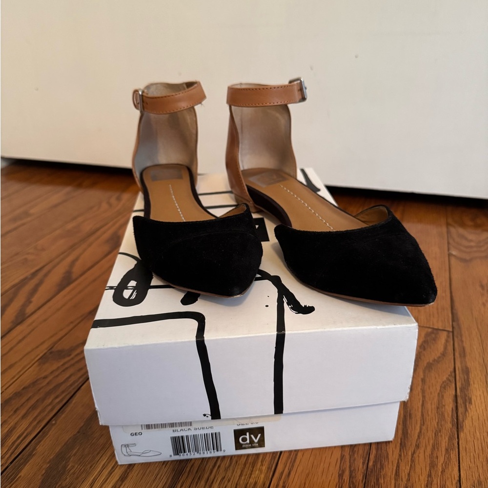 Dolce Vita Women's Black and Brown Ankle Strap Flats